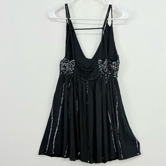 Intimately Free People Glitter Girl Gray Black Sequin Smock Back Mini Slip Dress - Picture 8 of 13